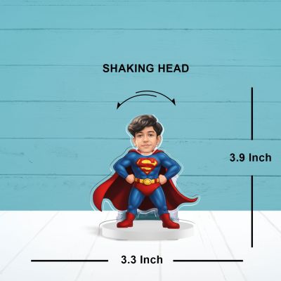 Personalized Super Man Cartoon Theme Funny Face Caricature Birthday Return Gift for Kids, Girls & Boys Solar Powered Moving Head for Car Dashboard & Table Decor